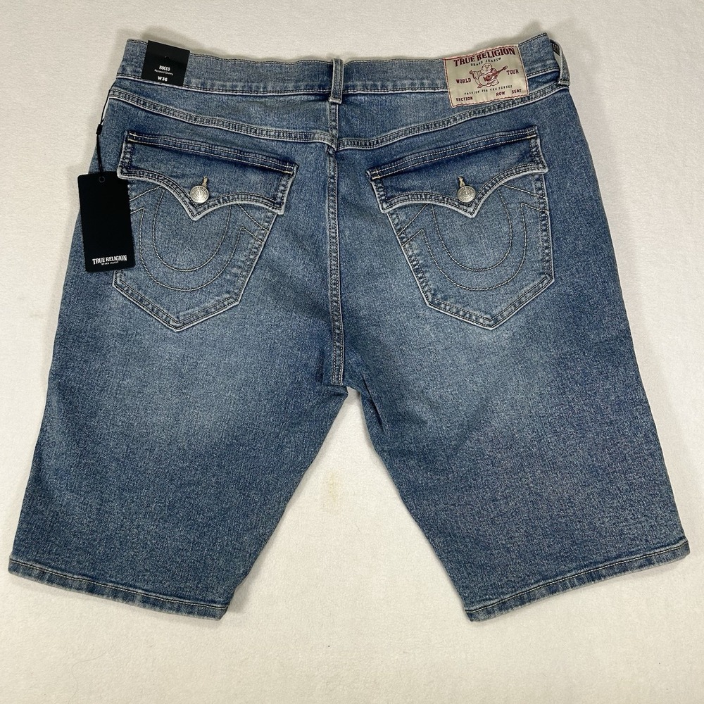 NWT True Religion Mens Rocco SN Flap Shorts Light Wash Size‎ 36 Relaxed Skinny